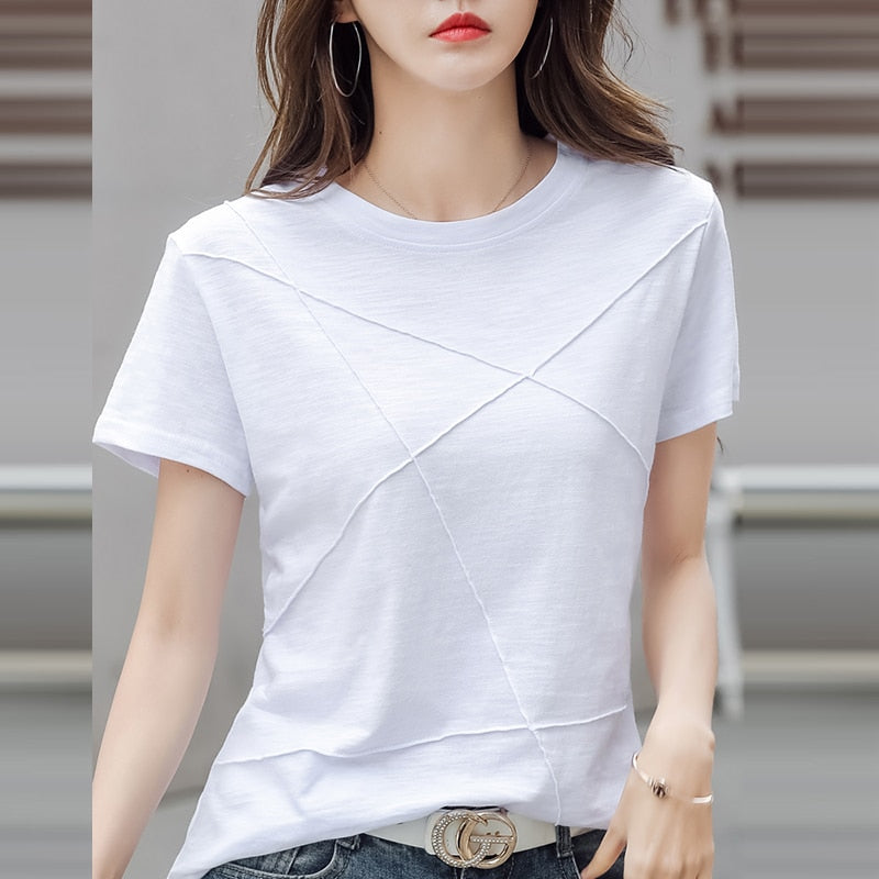 Cotton bamboo ribbed t-shirt for women | Soft, eco-friendly fabric | Shop Sartona