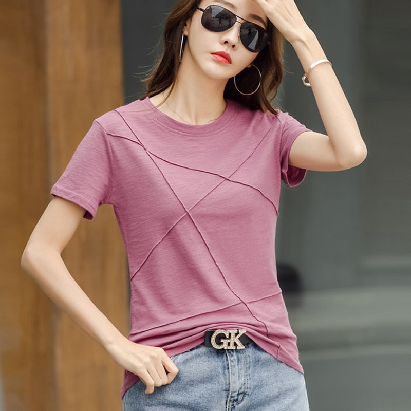 Cotton bamboo ribbed t-shirt for women | Soft, eco-friendly fabric | Shop Sartona
