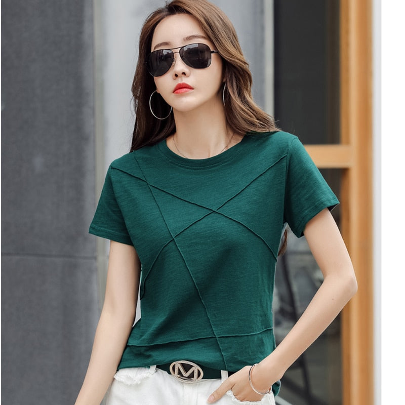 Cotton bamboo ribbed t-shirt for women | Soft, eco-friendly fabric | Shop Sartona
