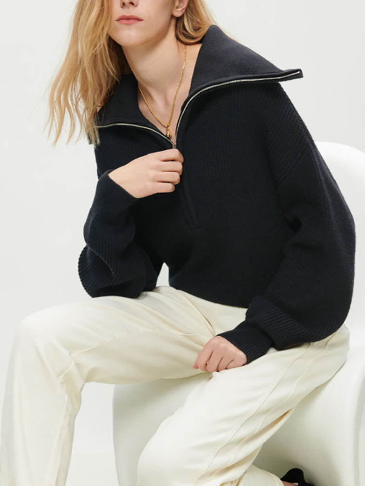 Turtleneck zipper sweater for women | Stylish and versatile knitwear | Shop Sartona