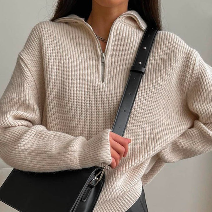 Turtleneck zipper sweater for women | Stylish and versatile knitwear | Shop Sartona