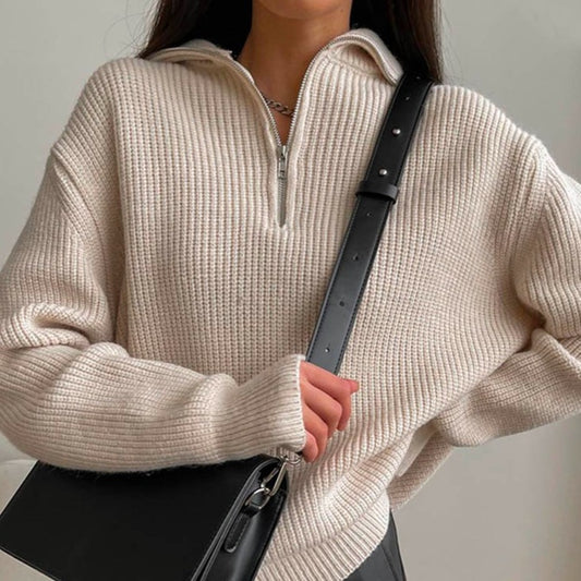Turtleneck zipper sweater for women | Stylish and versatile knitwear | Shop Sartona