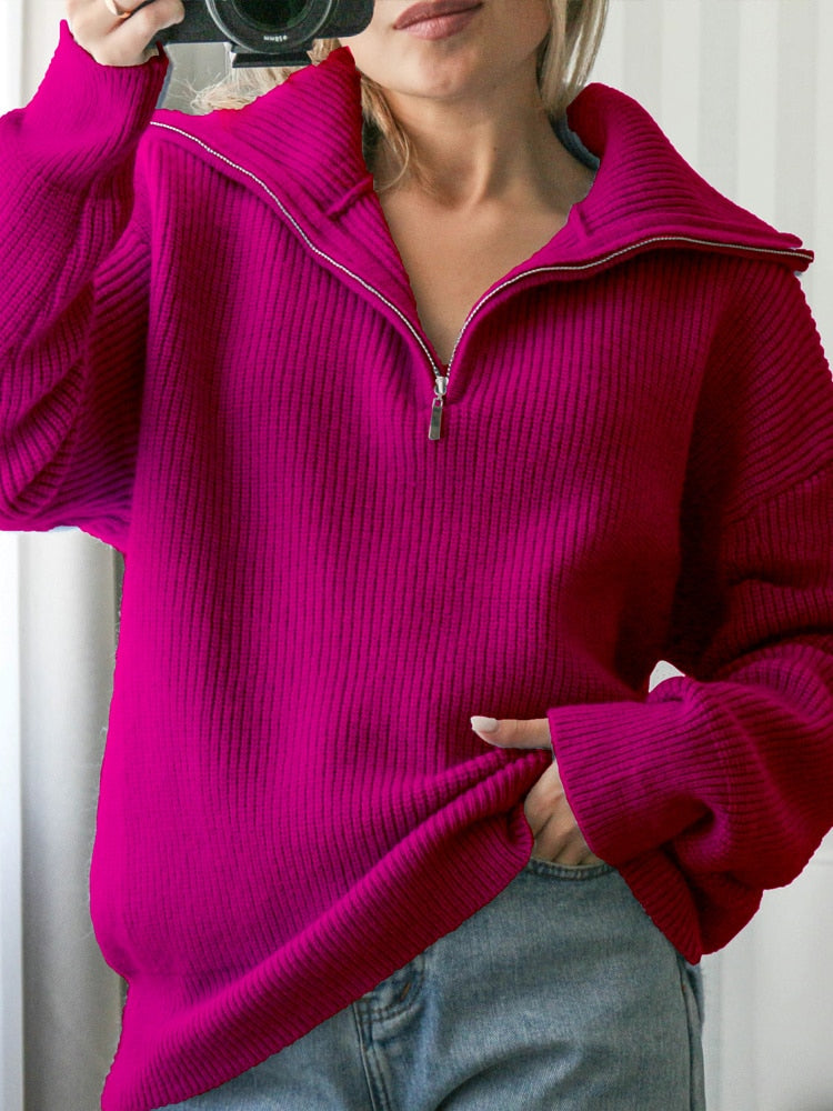 Turtleneck zipper sweater for women | Stylish and versatile knitwear | Shop Sartona