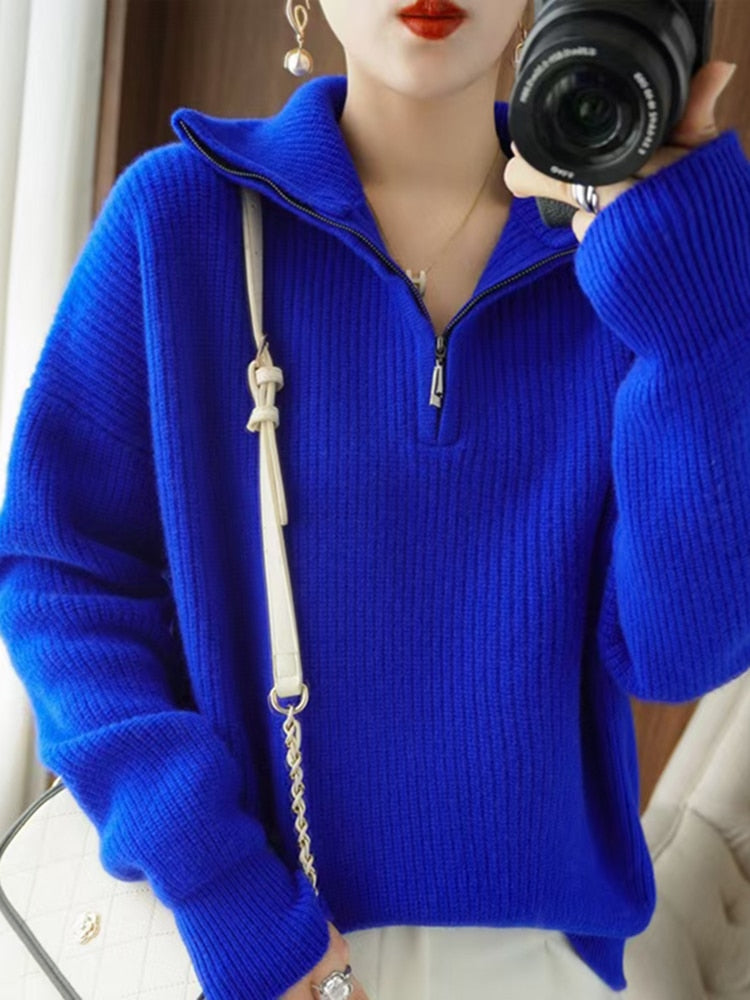 Turtleneck zipper sweater for women | Stylish and versatile knitwear | Shop Sartona