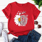 Floral and Letter Graphic Short Sleeve Cotton T Shirt