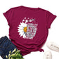 Floral and Letter Graphic Short Sleeve Cotton T Shirt