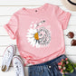 Floral and Letter Graphic Short Sleeve Cotton T Shirt