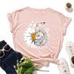 Floral and Letter Graphic Short Sleeve Cotton T Shirt