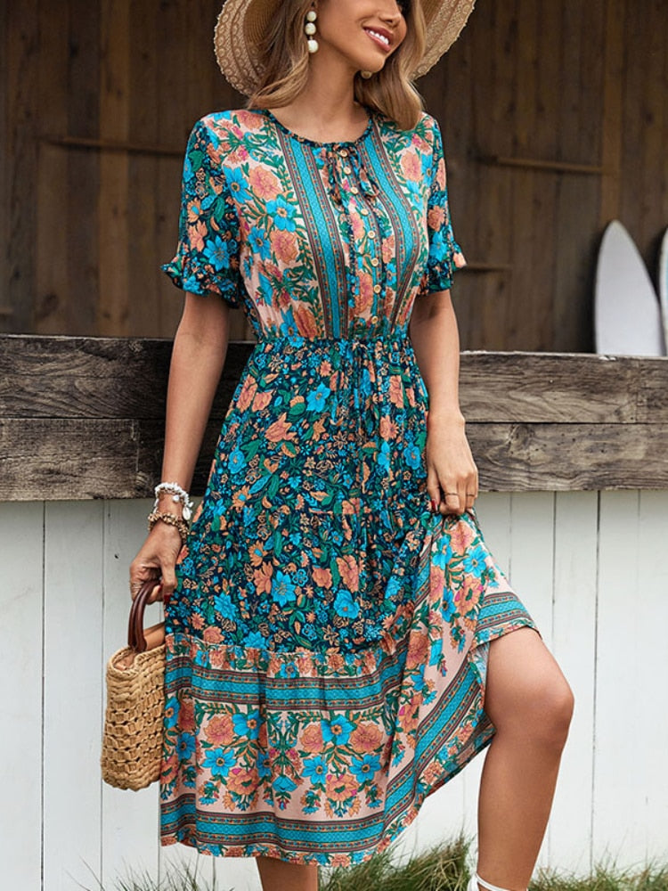 Elegant floral print dress for women | Stylish and versatile fashion | Shop Sartona