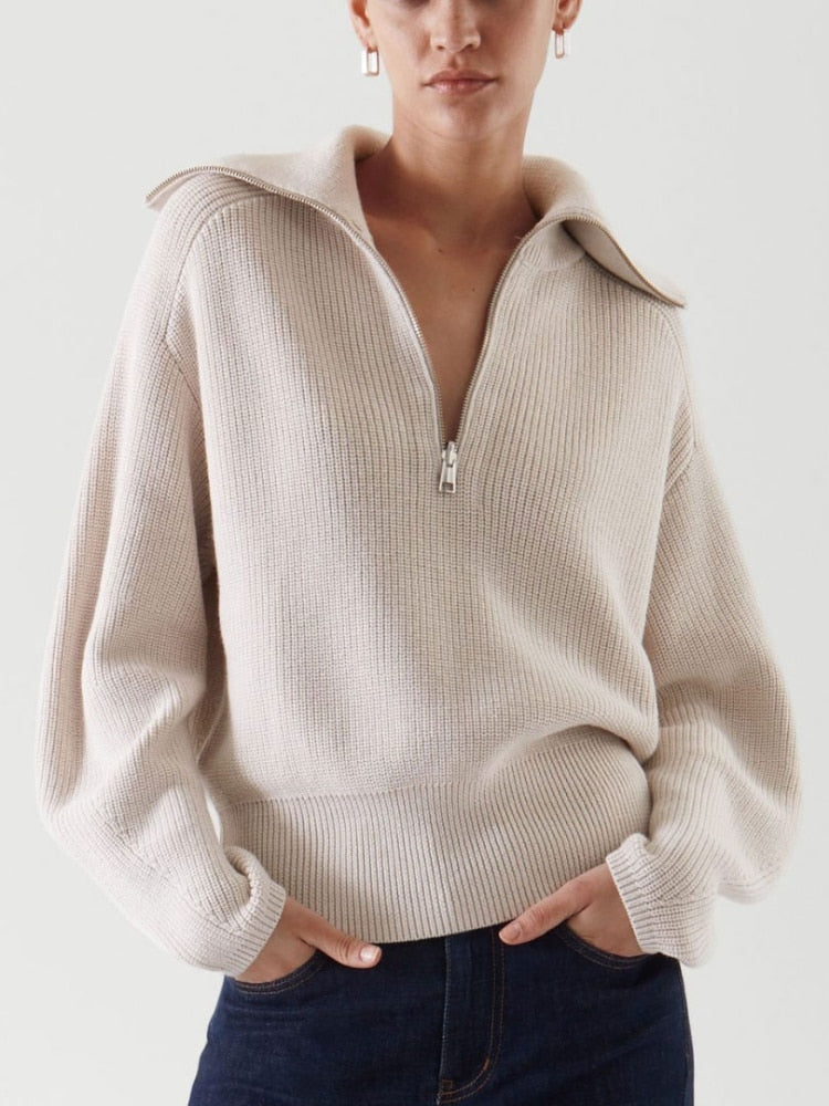 Turtleneck Zipper Sweater For Women