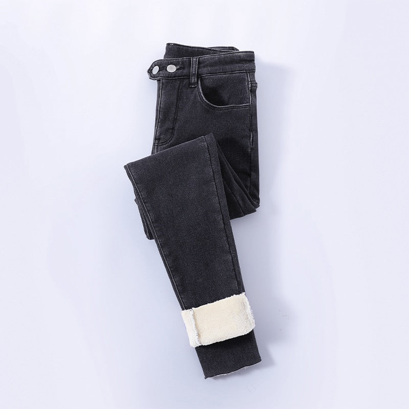 Fleece lined Coated Skinny Jeans - Black